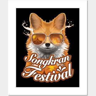 Songkran festival Thailand summer fox tourist wear sunglasses water splash Posters and Art